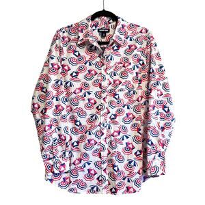 Lands’ End Novelty Print White Beach Umbrella Button Front Shirt NWT Size M